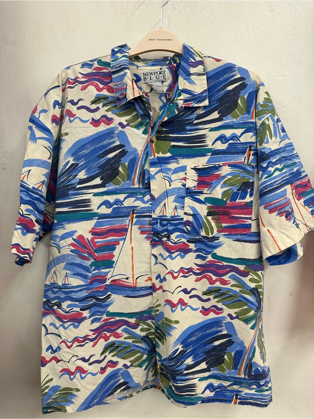 Newport Men's Short Sleeve Tropical Print Shirt Blue/Multi size large 90’s Vtg
